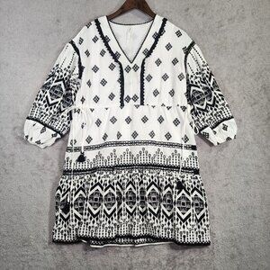 Anthropologie Womens Boho Embroidered Geometric Pattern Mini Shirt Dress